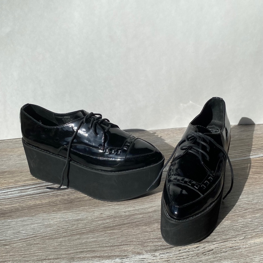 Jeffrey Campbell Designer Women's Platform Leather Black Chunky Shoes Derby